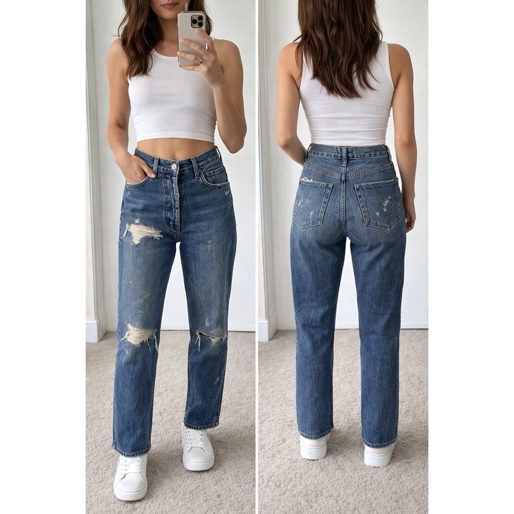 Agolde Jeans Womens 24 Blue Distressed Jamie Button Fly Mid Rise AO4B983